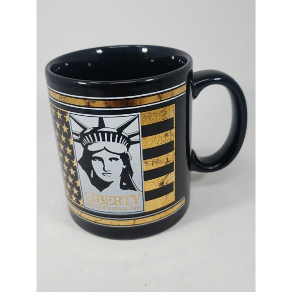 Statue of Liberty Coffee Mug VTG 1982 Keep The Torch Lit Black Gold Centennial - Picture 13 of 13